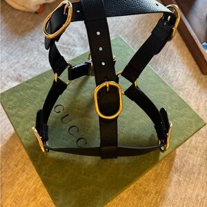 Gucci Black Leather Harness with Gold Buckles